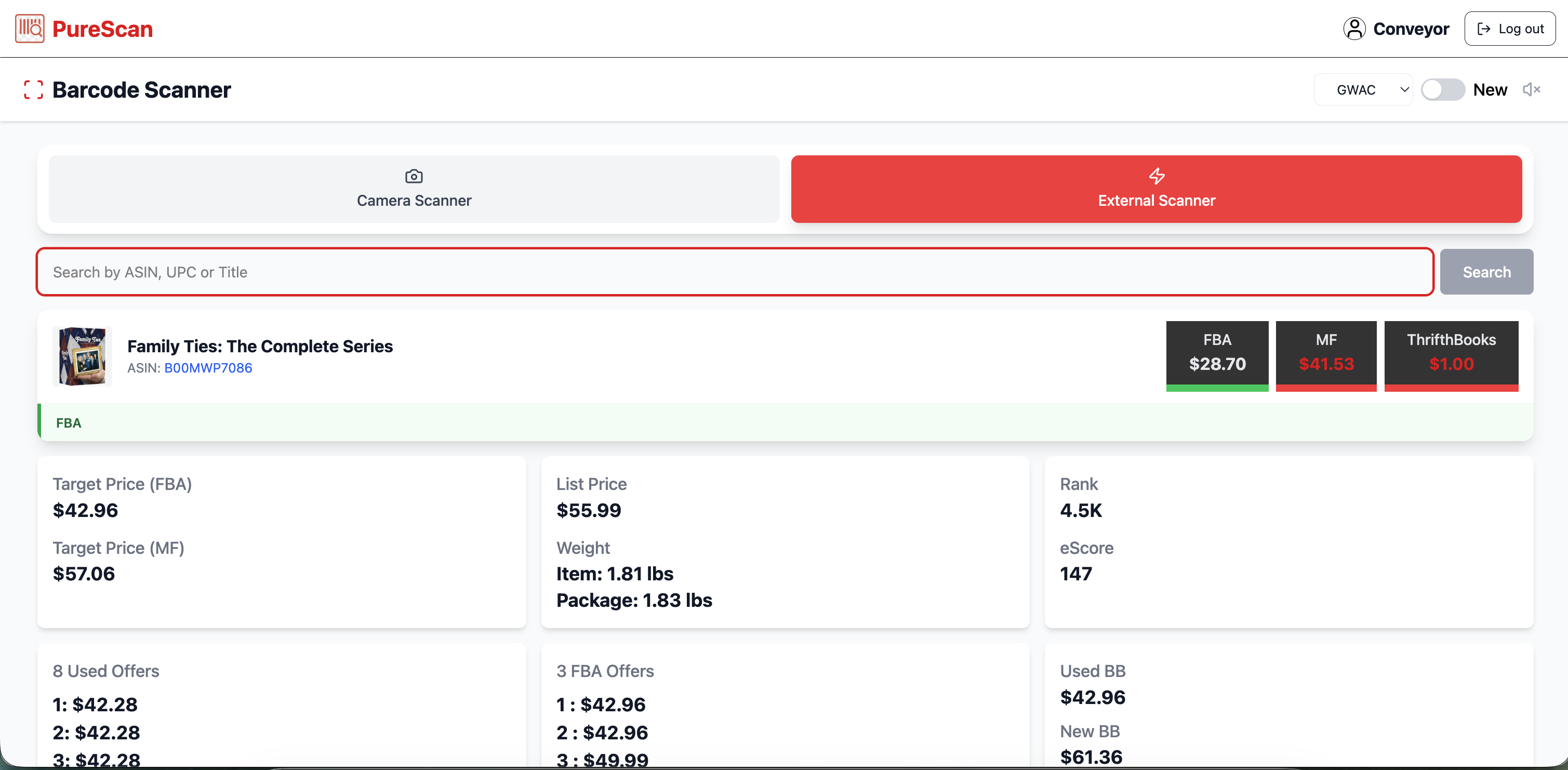 PureScan pricing screen